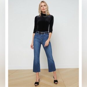 L’AGENCE Kendra High Rise Cropped Flare Jeans‎ Denim Laredo Blue Orig $278 sz 25
